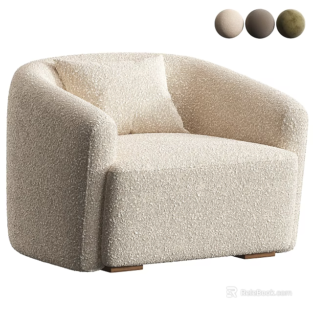 Beige Plush Armchair Sofa With Cushion And Matching Coffee Table Set 3d model 