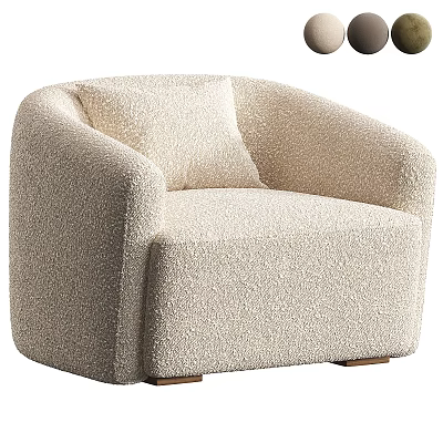 Beige Plush Armchair Sofa With Cushion And Matching Coffee Table Set 3d model