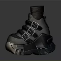 Stylish Black Boots With Thick Sole And Multiple Buckle Straps For Daily Wear