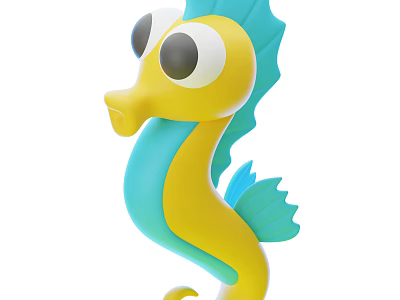 Cartoon Yellow And Blue Seahorse As Cute Aquatic Animal Toy Figure 3d model