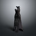 Black Sequined Evening Gown with Elegant Back Design and Flowing Silhouette