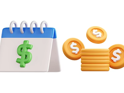 Creative Decorative Ornament Set With Calendar Dollar Sign And Coins 3d model
