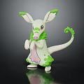 Animated Creature Character Standing With White Body Green Ears Pink Belly And Curled Tail