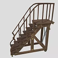 Wooden Staircase With Brown Steps Curved Handrail And Railing Design Structure 3d model