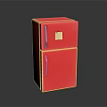 Red Double Door Kitchen Refrigerator With Golden Label And Shiny Exterior