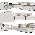 Modern Light Colored Fabric Sectional Sofa With Multiple Cushions And Metal Frame Side Table 3d model
