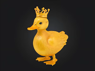 Yellow Duckling With Golden Crown Shiny Decorative Toy Figurine For Home 3d model