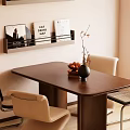 Middle style dining table and chair combination 3d model