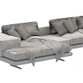 Modern Sectional Sofa With Neutral Tones Throw Blankets And Decorative Pillows 3d model