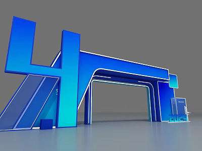 Modern Blue Commercial Equipment with Geometric Entrance Structure and Display Design 3d model
