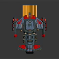 Sci Fi Mechanical Robot 3D Model With Gray Red Yellow Accents And Weapon Appendages 3d model