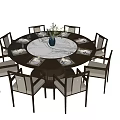 Round Dining Table Set With Marble Tabletop And Surrounding Chairs Decorative Vase 3d model