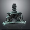 Bronze Fountain Sculpture with Winged Griffin Statues and Multi Tiered Pedestal Design on Reflective Base