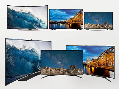 Modern Curved TVs Display High Definition Natural Landscapes And City Night Views 3d model