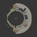 Industrial Equipment Structure With Circular Metal Frame Wooden Pillars And Hook