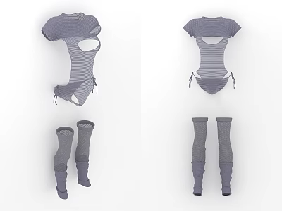 Trendy Gray Striped Fashion Tops With Cut Out Details And Long Stockings 3d model