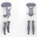 Trendy Gray Striped Fashion Tops With Cut Out Details And Long Stockings