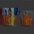 Woven Storage Baskets With Colorful Fabrics Checkered Cloth Cover And Blue Cloth