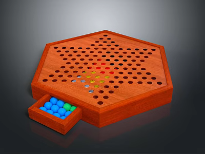 Kids Wooden Hexagon Board Game with Colorful Balls and Drawer Storage 3d model