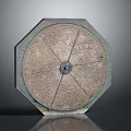 Octagonal Stone Manhole Cover With Circular Metal Center Brick Edges And Moss