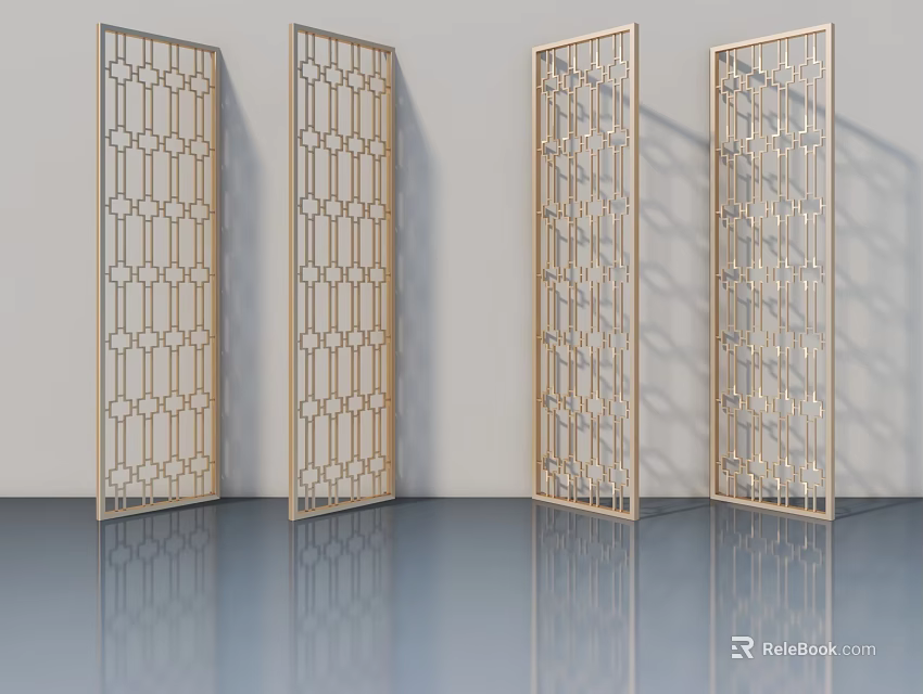 Modern Decorative Hinged Doors With Golden Geometric Patterns For Interior Design 3d model