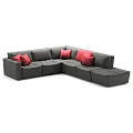 Gray Sectional Sofa With Red Cushions Modern Living Room Comfortable Seating Design 3d model