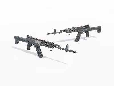 Two Gray Tactical Assault Rifles With Metallic Finish And Modern Design 3d model