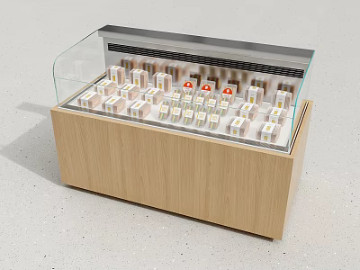 Commercial Display Freezer with Glass Lid Wooden Cabinet and Small Boxes Inside 3d model