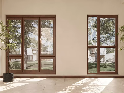 Casement Windows with Wooden Frames and Clear Glass Bringing Sunlight and Outdoor View into Interior 3d model
