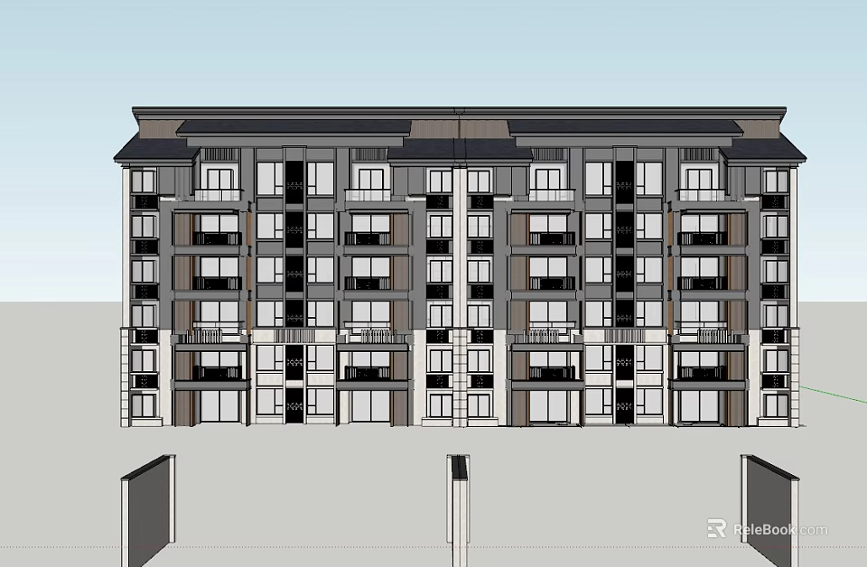 Multi Story Residential Apartment Building Exterior Design With Balconies And Windows 3d model 
