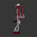 Futuristic Red And Gray Mechanical Weapon With Humanoid Structure And Wheels