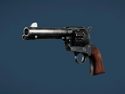 Vintage Revolver With Black Metal Frame And Wooden Grip Classic Design 3d model