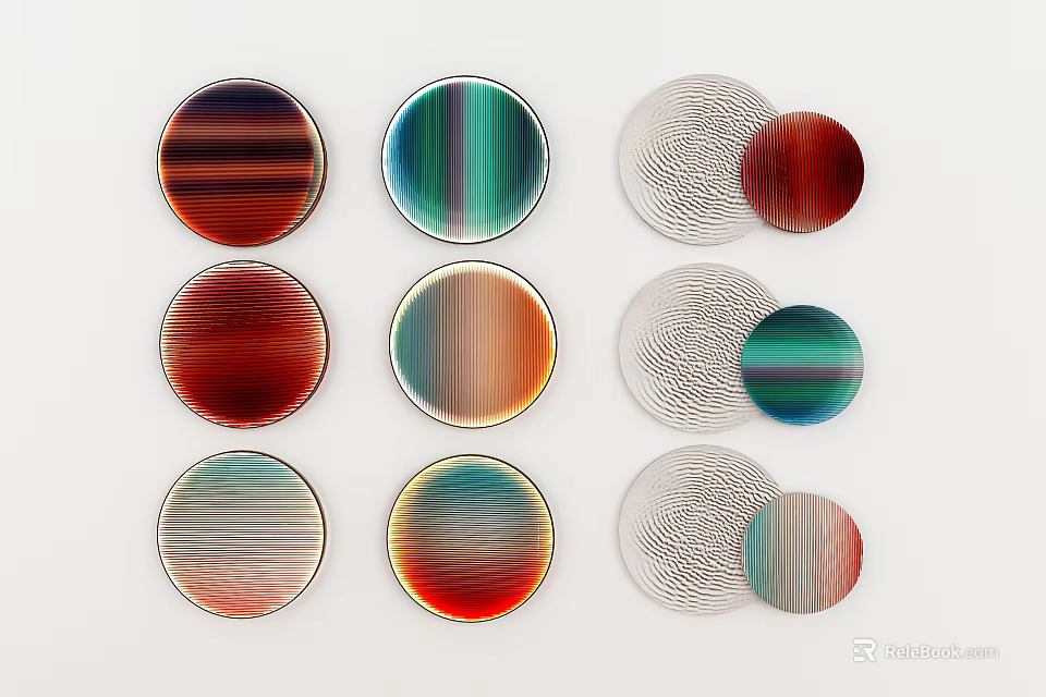 Colorful Modern Wall Decor With Round Shapes Textured Surfaces And Vibrant Patterns 3d model