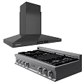Black Range Hood And Gas Stove Modern Kitchen Cookware Appliances Set