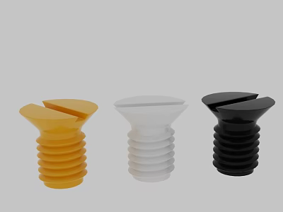 Modern Minimalist Side Table in Yellow White Black with Conical Threaded Design Details 3d model