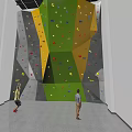 Indoor Climbing Wall With Colorful Holds And People Practicing Climbing