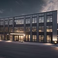Modern Office Building Exterior With Large Glass Windows And Landscaped Surroundings