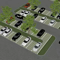 Well Organized Parking Lot With Multiple Spaces Parked Cars Green Trees And Grass Dividers