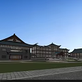 Traditional Ancient Chinese Architecture Complex With Sloping Eaves Multiple Roofs And Courtyard Lawn