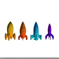 Eight Vibrant Rocket Shaped Dolls In Yellow Orange Blue And Purple Colors 3d model