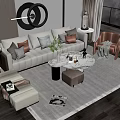Modern Upholstered Sofa and Coffee Table Set With Throw Pillows Accent Chair and Area Rug