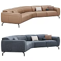 Modern Sectional Sofa Set in Brown and Blue with Decorative Pillows Design 3d model