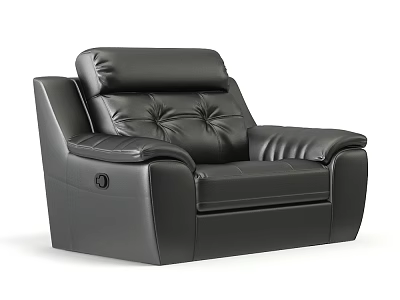 Black Leather Single Sofa With Tufted Backrest Stitching Details And Reclining Function Side Button Control 3d model