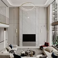 Modern Duplex Living Room Interior With Spiral Staircase Luxury Sofa Decorative Paintings And Chandelier