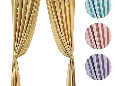 Golden Striped Curtains With White Dots For Home Decor In Light Blue Pink Purple 3d model