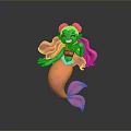 Cheerful Green Skinned Mermaid 3D Character With Pink Hair Tail And Waving Hand