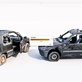 Two Wrecked Blackened Cars With Open Doors And Broken Windows After Collision