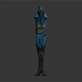Futuristic Blue and Gray Bodysuit with Gold Accents and Tech Inspired Design