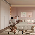 Modern Kids Room With Pink Walls White Bed Study Desk Stuffed Toys And Soft Rug