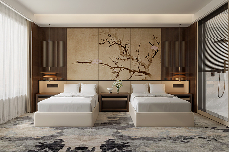 New Chinese Room Hotel Room 3d model